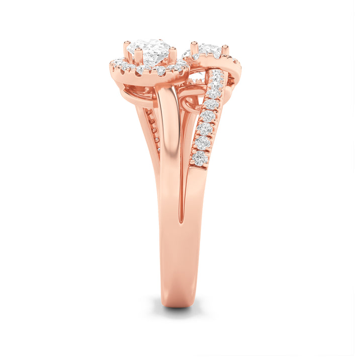 1Cttw Oval Shaped Lab Grown Diamond (F/VS) Accented Toi et Moi Fashiion Ring in 14K Gold