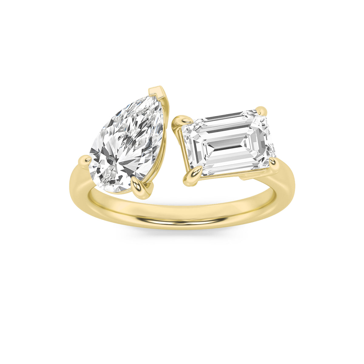 3Cttw Emerald Shaped Lab Grown Diamond (F/VS) Toiet Moi Fashiion Ring in 14K Gold