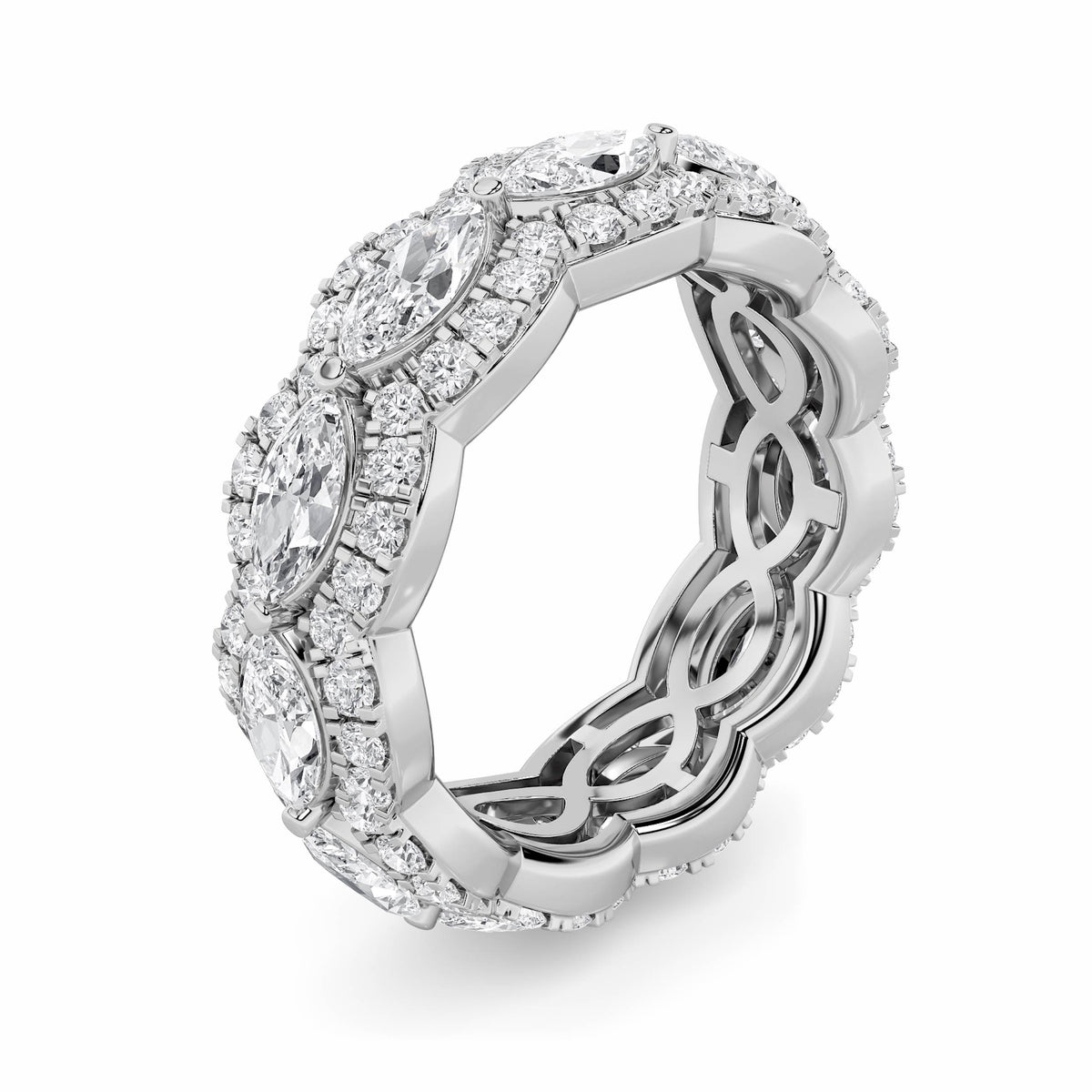 4Cttw Marquise Shaped Lab Grown Diamond (F/VVS) Eternity Band Ring in 14K Gold
