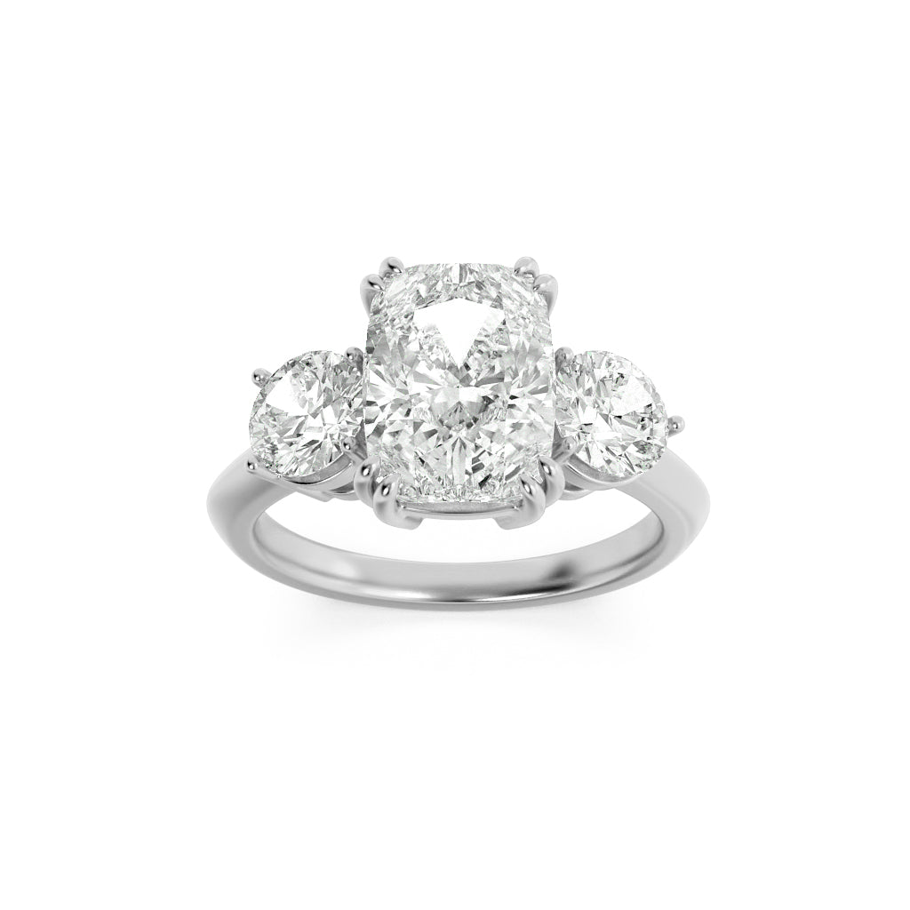 3Cttw Elongated Cushion Shaped Lab Grown Diamond (G/VS) Bold Three Stone Ring in 14K Gold