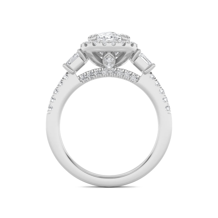 3Cttw Elongated Cushion Shaped Lab Grown Diamond (F/VVS) Accented Three Stone Ring in 14K Gold