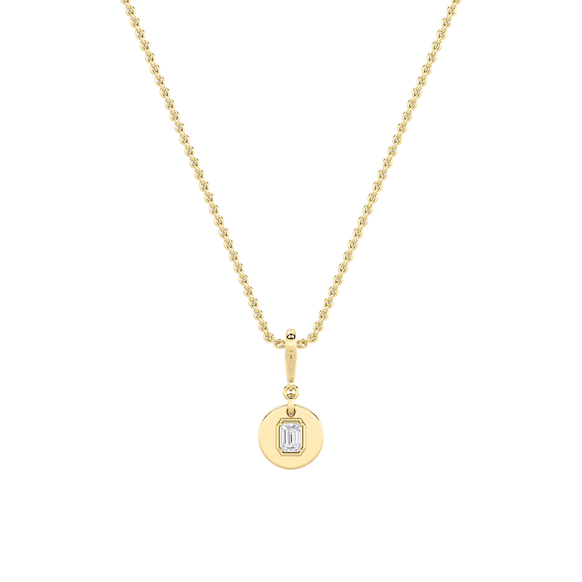 1Cttw Emerald Shaped Lab Grown Diamond (F/VS) DogTag Pendant in 14K Gold