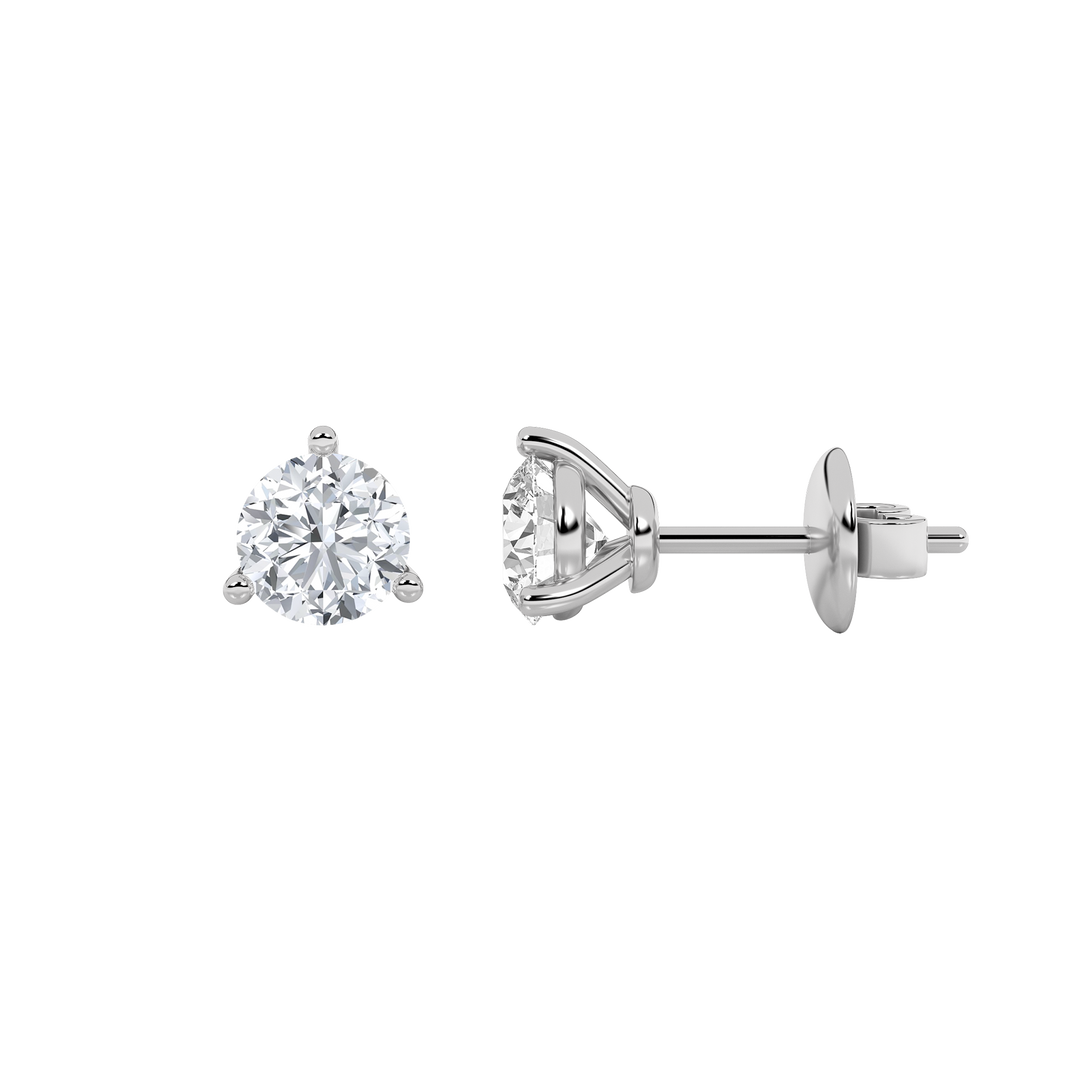 2CTW Round Shaped Lab Grown Diamond (F/VS) Three Prong Stud Earrings in 14K Gold