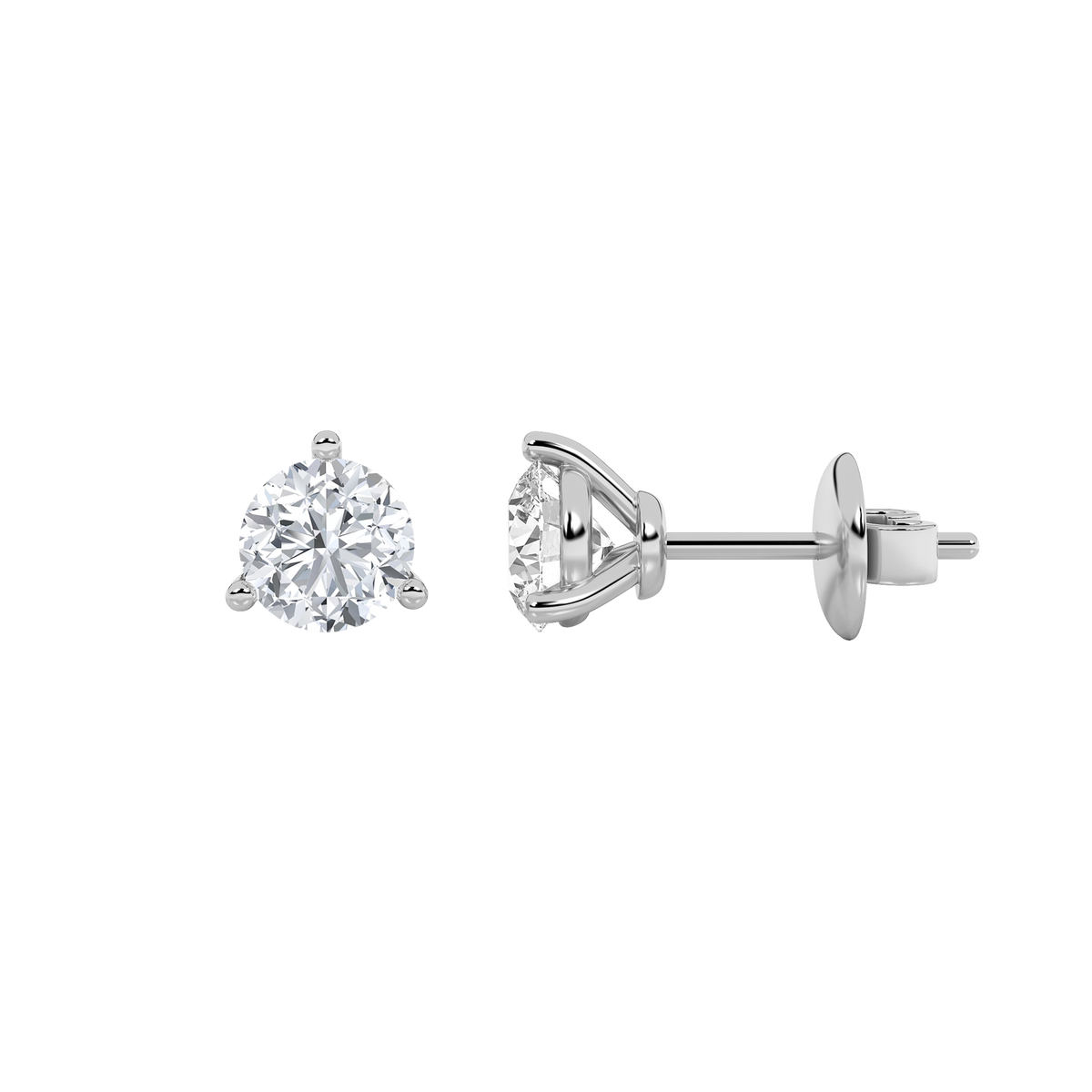 2CTW Round Shaped Lab Grown Diamond (F/VS) Three Prong Stud Earrings in 14K Gold