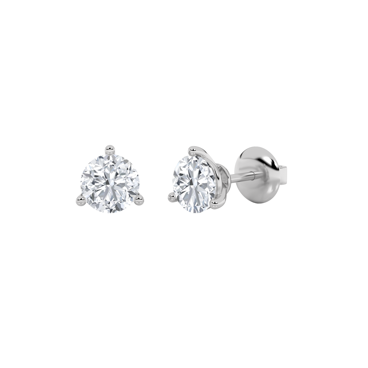 2CTW Round Shaped Lab Grown Diamond (F/VS) Three Prong Stud Earrings in 14K Gold