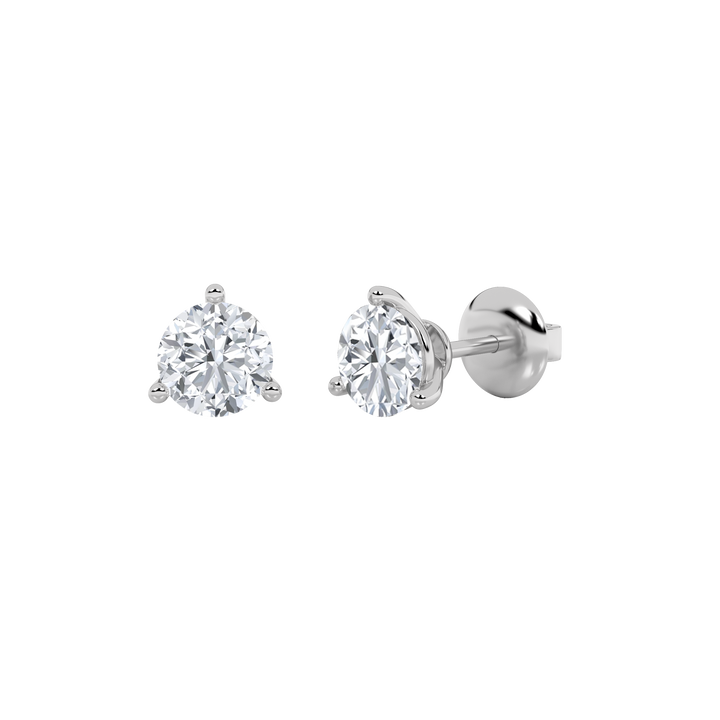 2CTW Round Shaped Lab Grown Diamond (F/VS) Three Prong Stud Earrings in 14K Gold