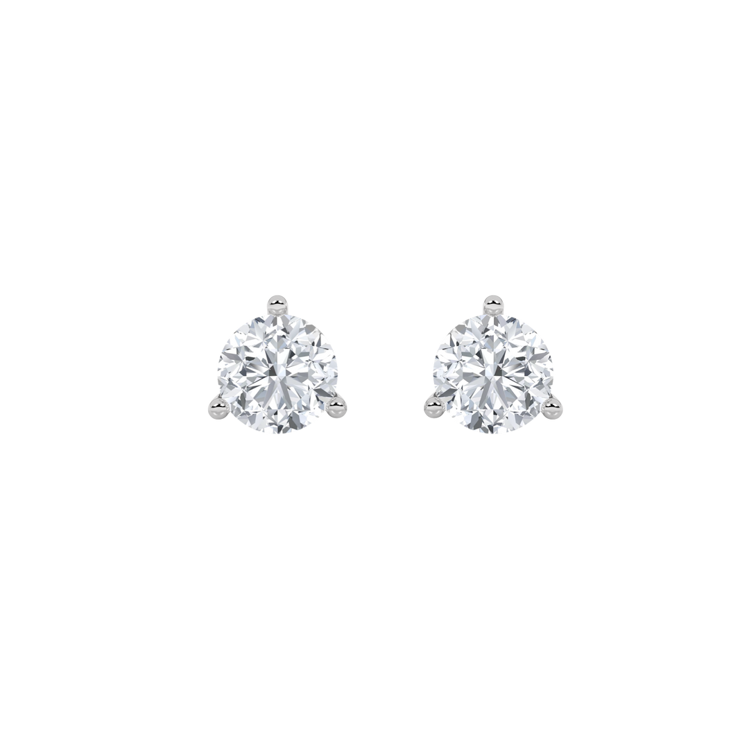 2CTW Round Shaped Lab Grown Diamond (F/VS) Three Prong Stud Earrings in 14K Gold