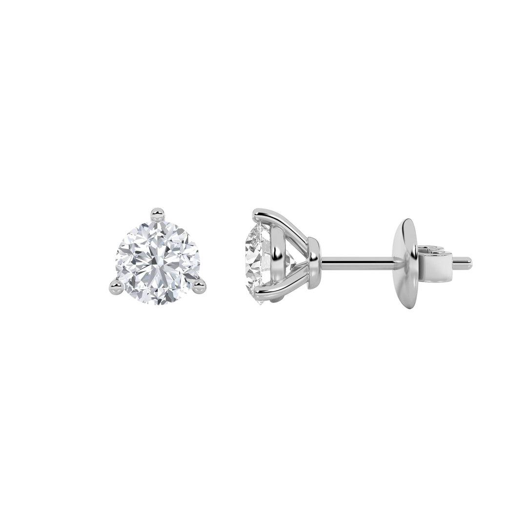 3Cttw Round Shaped Lab Grown Diamond (F/VS) ThreeProng Stud Earrings in 14K Gold