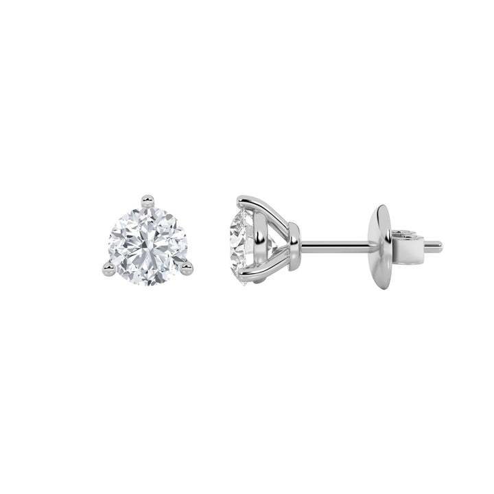 3Cttw Round Shaped Lab Grown Diamond (F/VS) ThreeProng Stud Earrings in 14K Gold