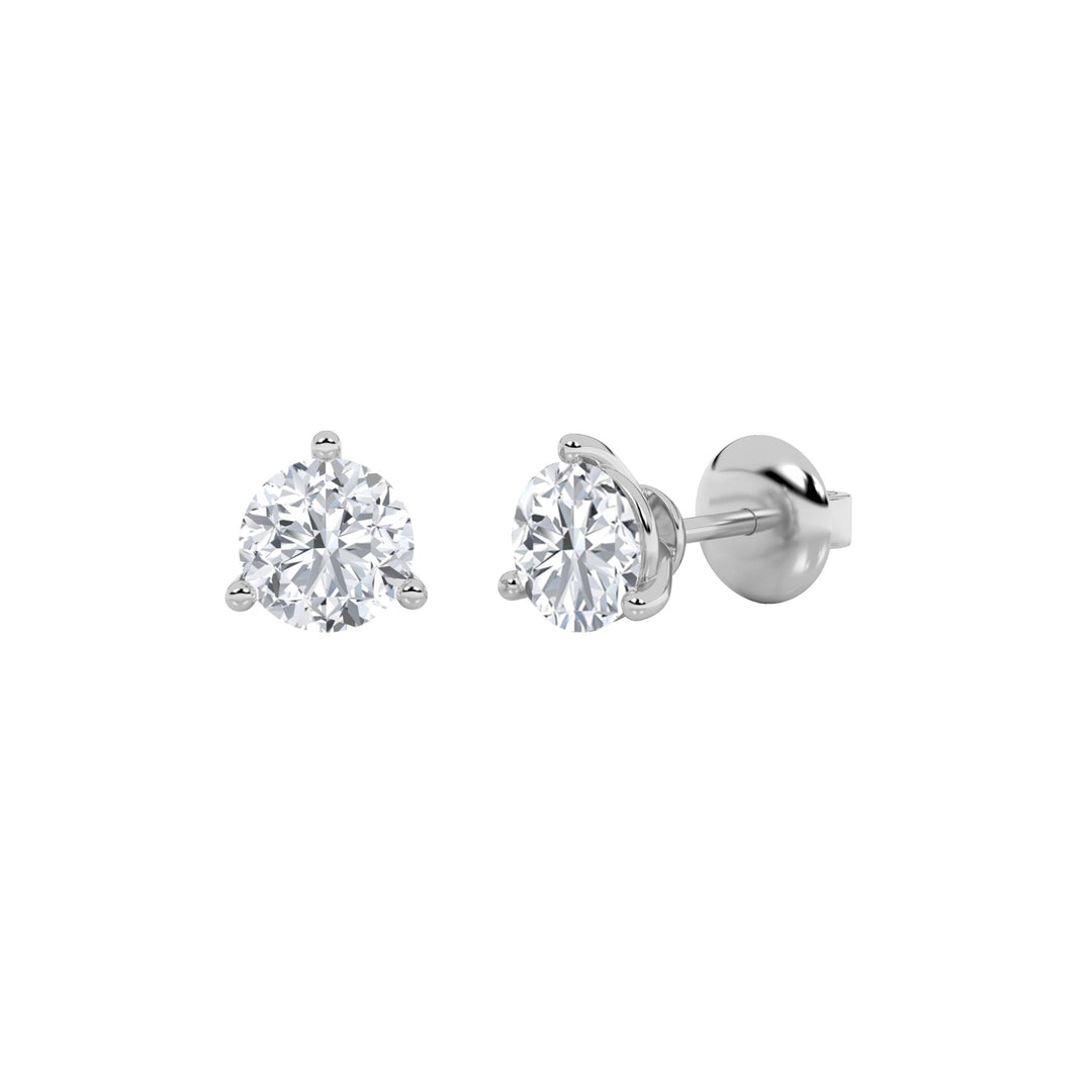 3Cttw Round Shaped Lab Grown Diamond (F/VS) ThreeProng Stud Earrings in 14K Gold