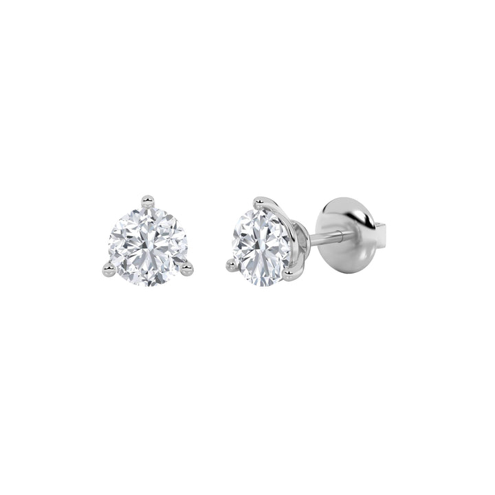 3Cttw Round Shaped Lab Grown Diamond (F/VS) ThreeProng Stud Earrings in 14K Gold