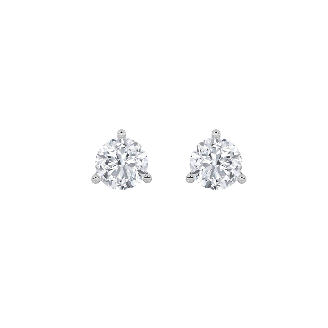 3Cttw Round Shaped Lab Grown Diamond (F/VS) ThreeProng Stud Earrings in 14K Gold