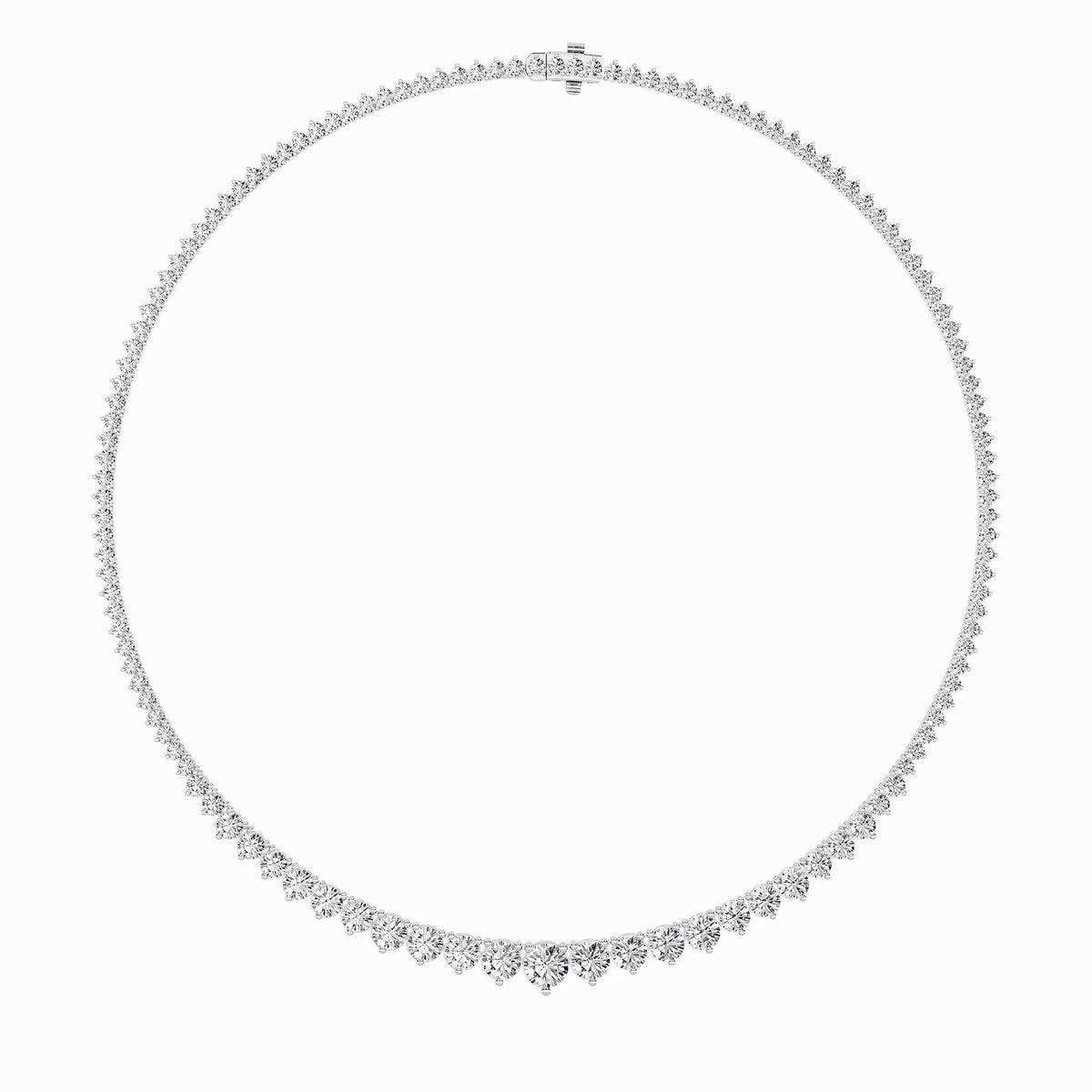 10Cttw Round Shaped Lab Grown Diamond (F/VS) Three Prong Graduating Necklace in 14K Gold