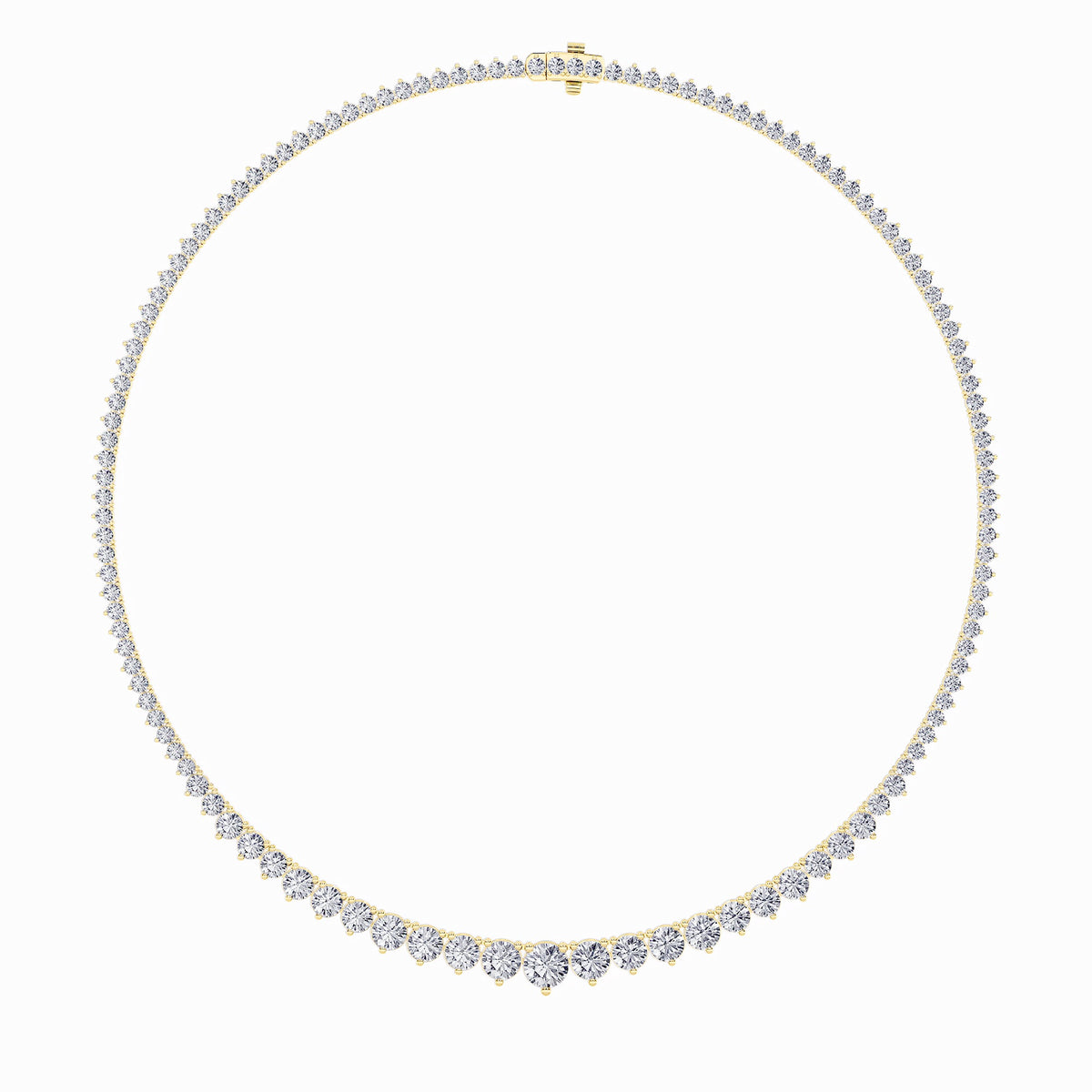 10Cttw Round Shaped Lab Grown Diamond (F/VS) Three Prong Graduating Necklace in 14K Gold