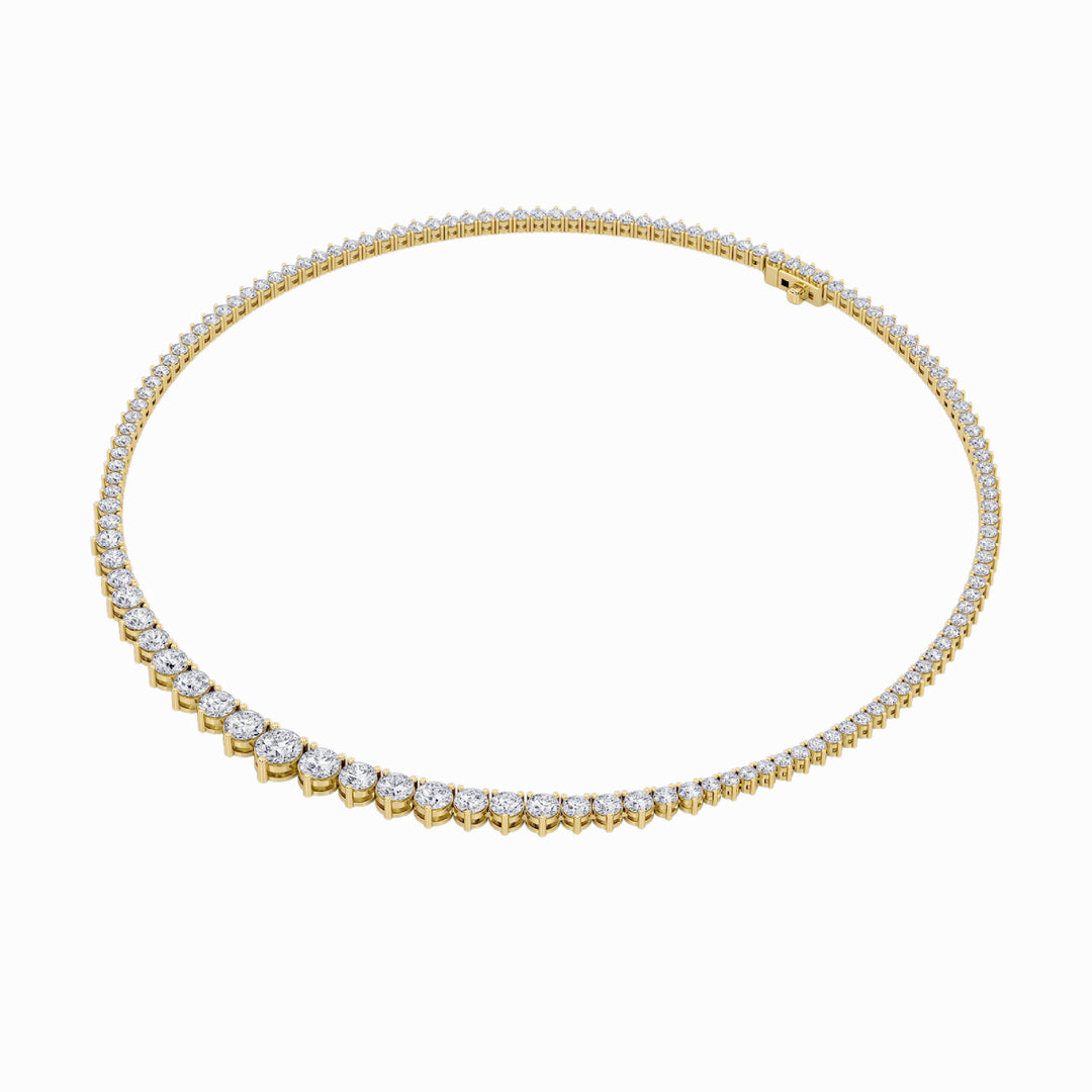 10Cttw Round Shaped Lab Grown Diamond (F/VS) Three Prong Graduating Necklace in 14K Gold