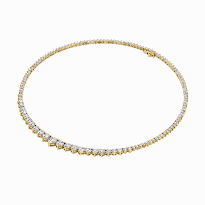 10Cttw Round Shaped Lab Grown Diamond (F/VS) Three Prong Graduating Necklace in 14K Gold