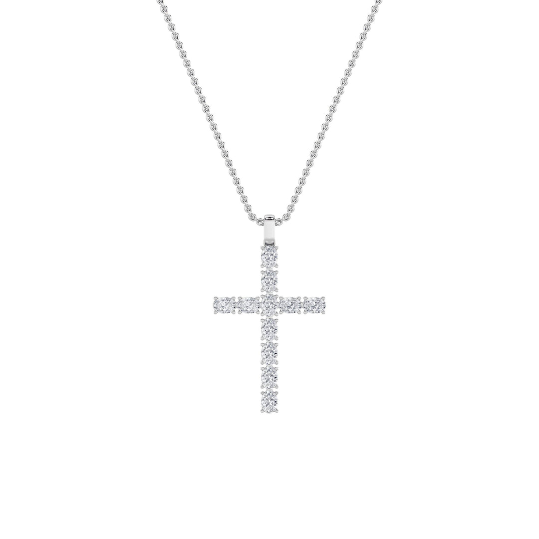 2Cttw Oval Shaped Lab Grown Diamond (F/VS) Cross Pendant in 14K Gold