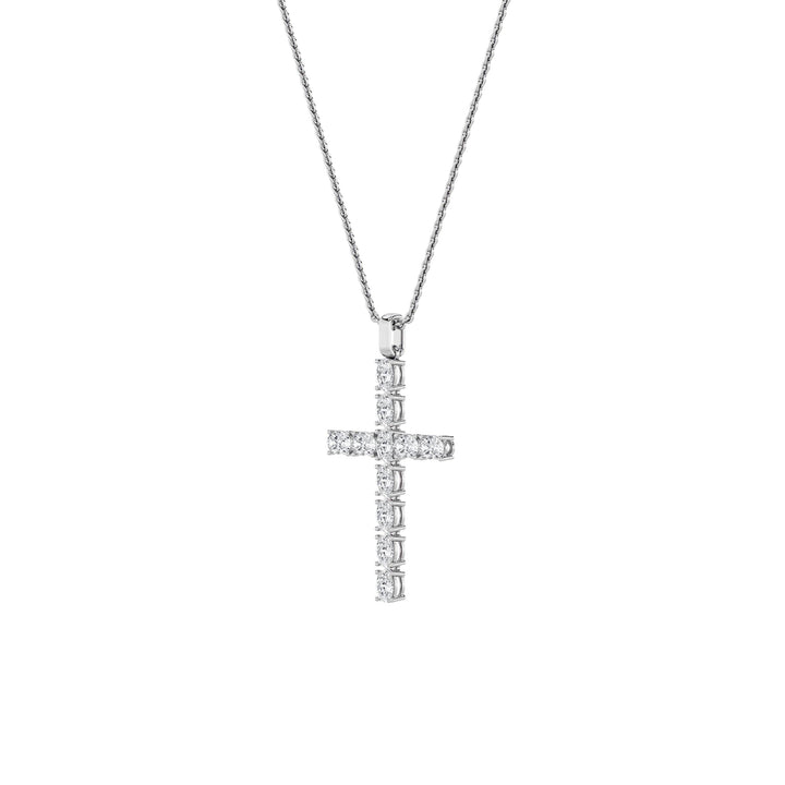 2Cttw Oval Shaped Lab Grown Diamond (F/VS) Cross Pendant in 14K Gold