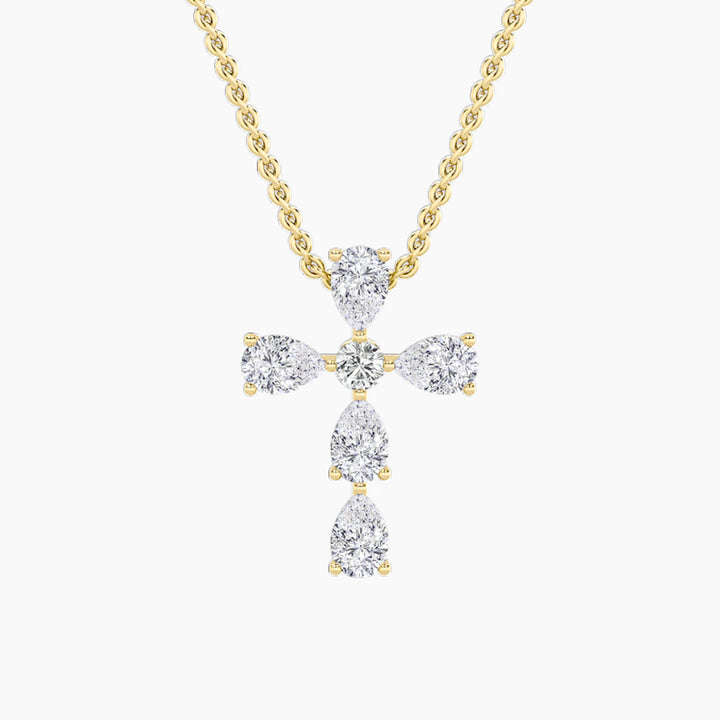 2.5Cttw Pear Shaped Lab Grown Diamond (F/VS) Cross Pendant in 14K Gold