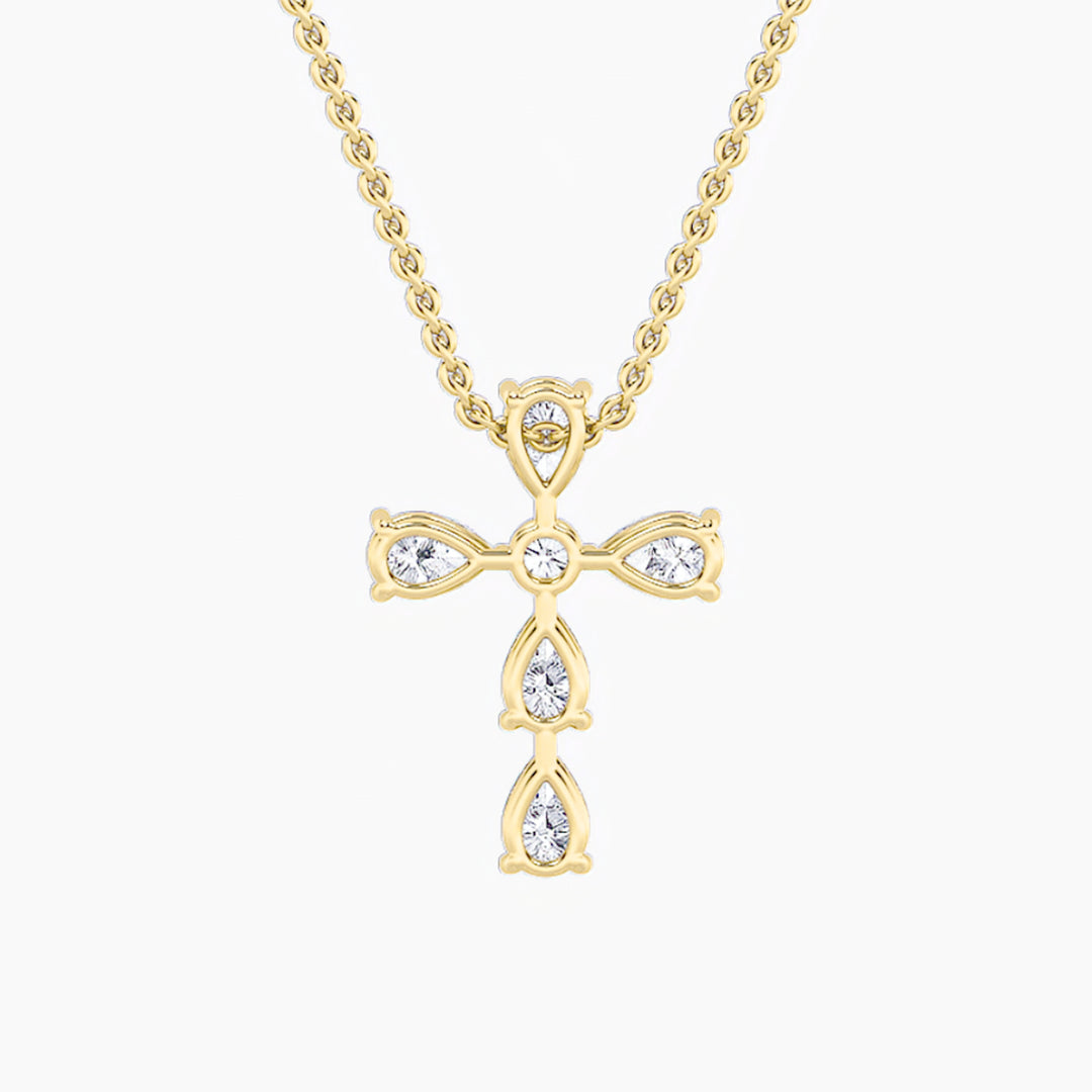 2.5Cttw Pear Shaped Lab Grown Diamond (F/VS) Cross Pendant in 14K Gold