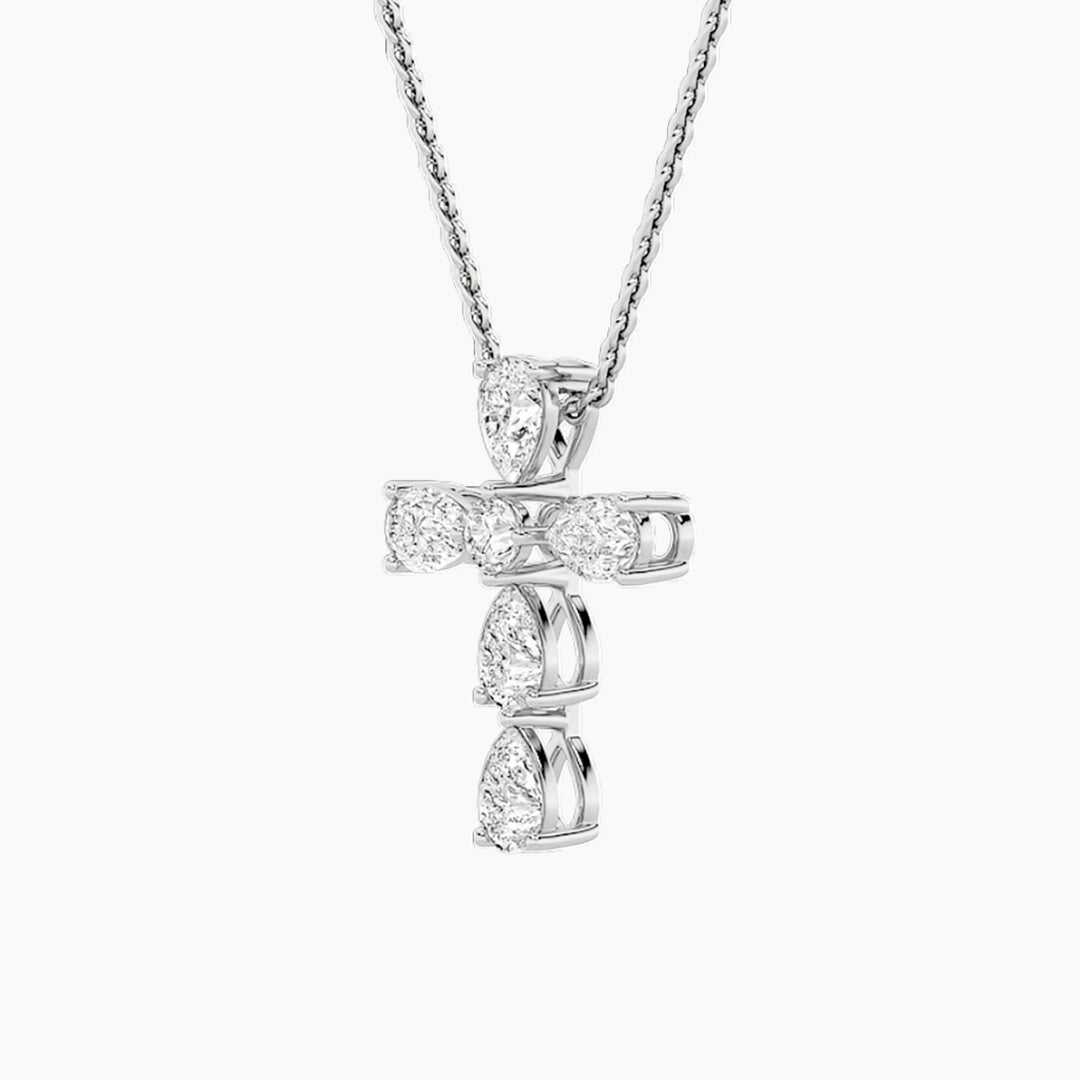 2.75Cttw Pear Shaped Lab Grown Diamond (F/VS) Cross Pendant in 14K Gold