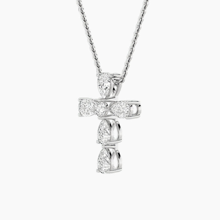 2.75Cttw Pear Shaped Lab Grown Diamond (F/VS) Cross Pendant in 14K Gold
