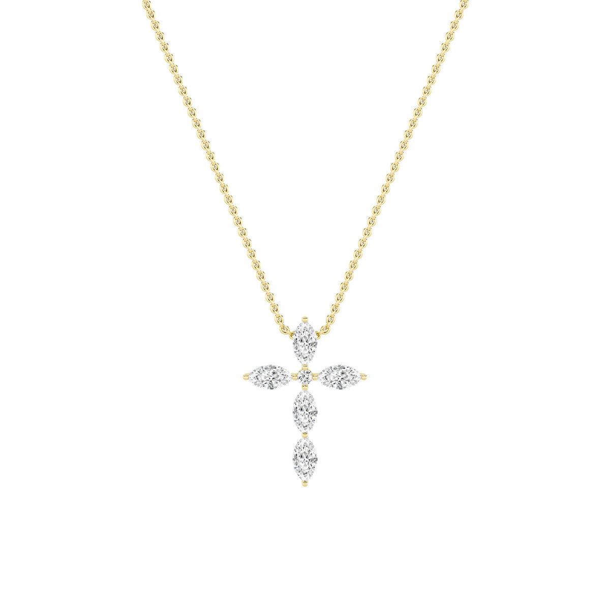 2Cttw Marquise Shaped Lab Grown Diamond (F/VS) Cross Pendant in 14K Gold