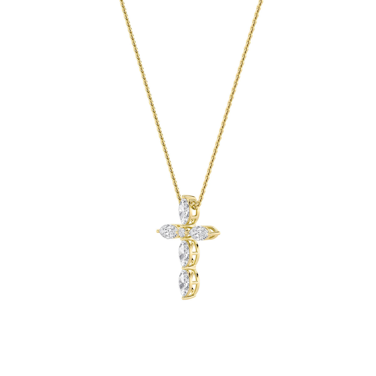 2Cttw Marquise Shaped Lab Grown Diamond (F/VS) Cross Pendant in 14K Gold