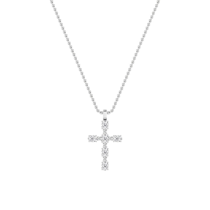 2Cttw Oval Shaped Lab Grown Diamond (F/VS) Cross Pendant in 14K Gold