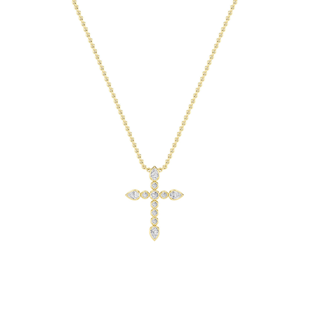 1.5Cttw Pear Shaped Lab Grown Diamond (F/VS) Cross Pendant in 14K Gold