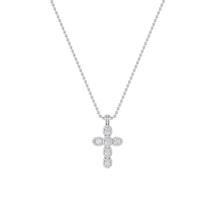 3Cttw Oval Shaped Lab Grown Diamond (F/VS) Cross Pendant in 14K Gold