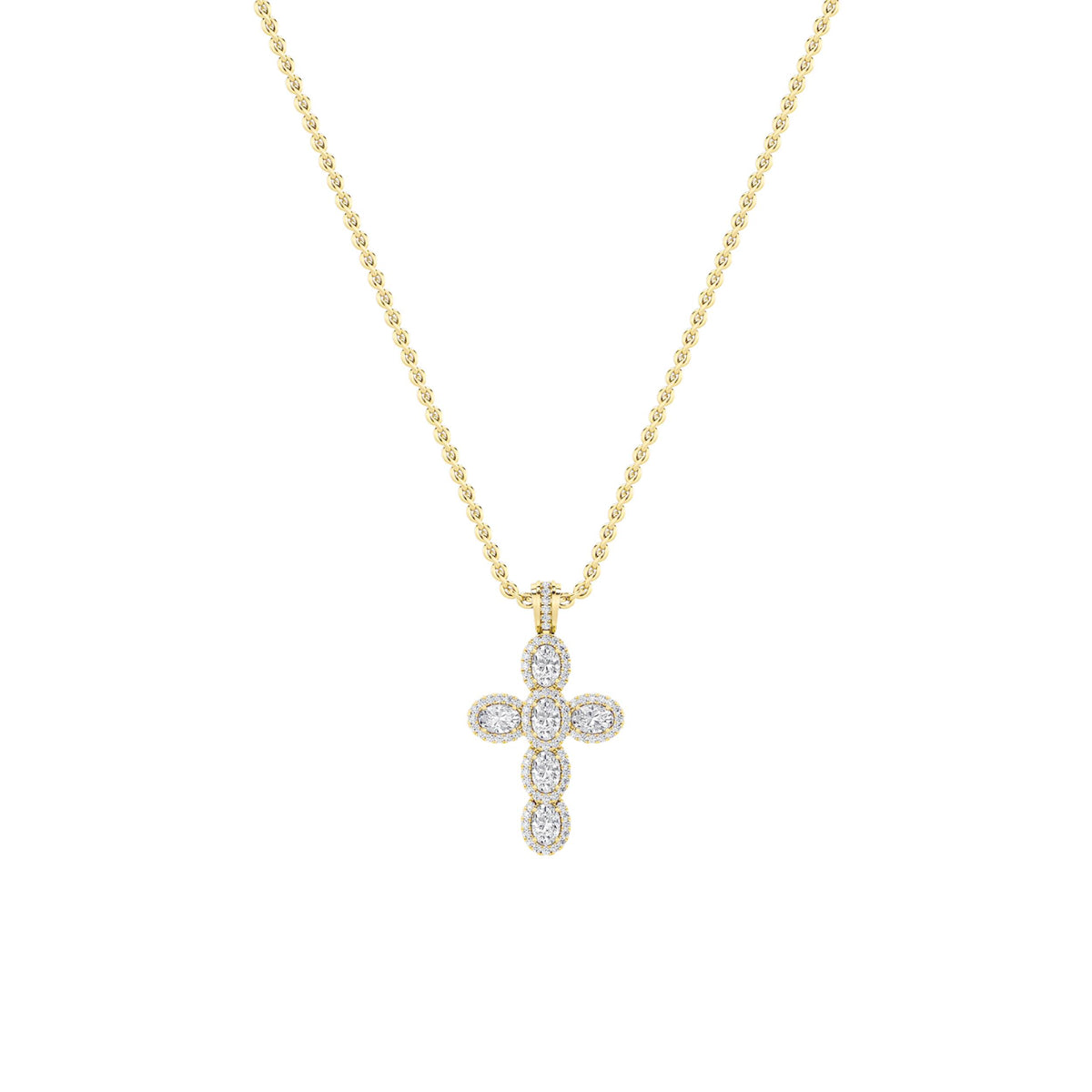 3Cttw Oval Shaped Lab Grown Diamond (F/VS) Cross Pendant in 14K Gold