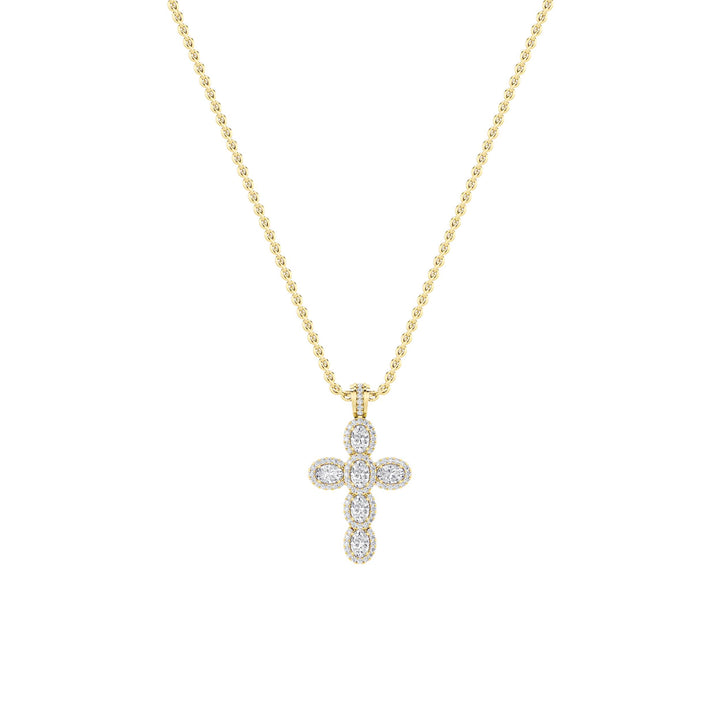3Cttw Oval Shaped Lab Grown Diamond (F/VS) Cross Pendant in 14K Gold