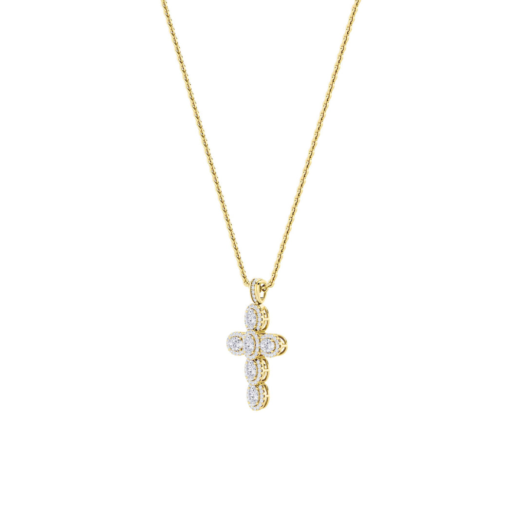3Cttw Oval Shaped Lab Grown Diamond (F/VS) Cross Pendant in 14K Gold