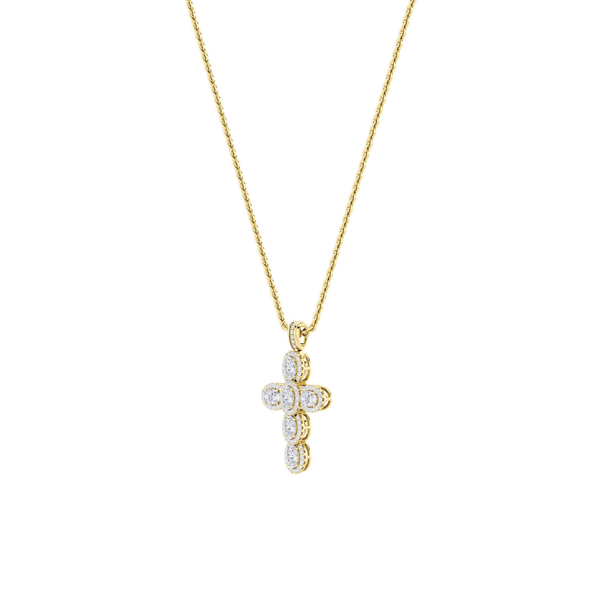 3Cttw Oval Shaped Lab Grown Diamond (F/VS) Cross Pendant in 14K Gold