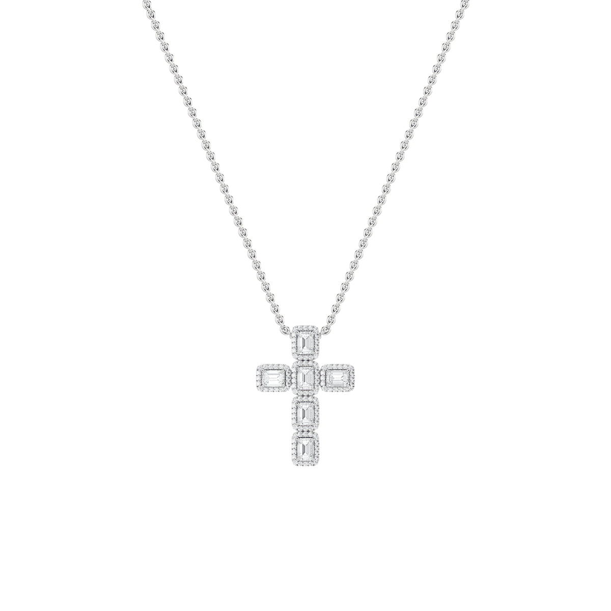 3Cttw Emerald Shaped Lab Grown Diamond (F/VS) Cross Pendant in 14K Gold