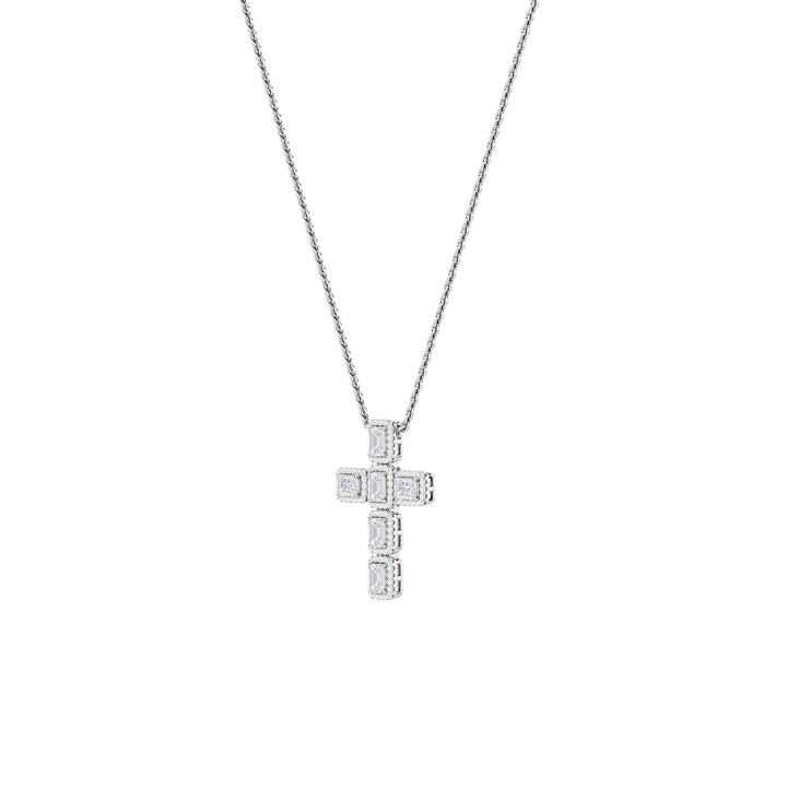 3Cttw Emerald Shaped Lab Grown Diamond (F/VS) Cross Pendant in 14K Gold