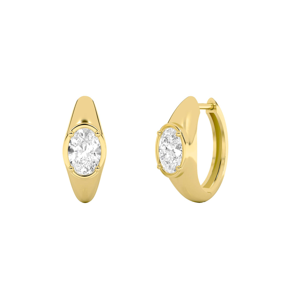 2Cttw Oval Shaped Lab Grown Diamond (F/VS) Solitaire Huggie Earrings in 14K Gold