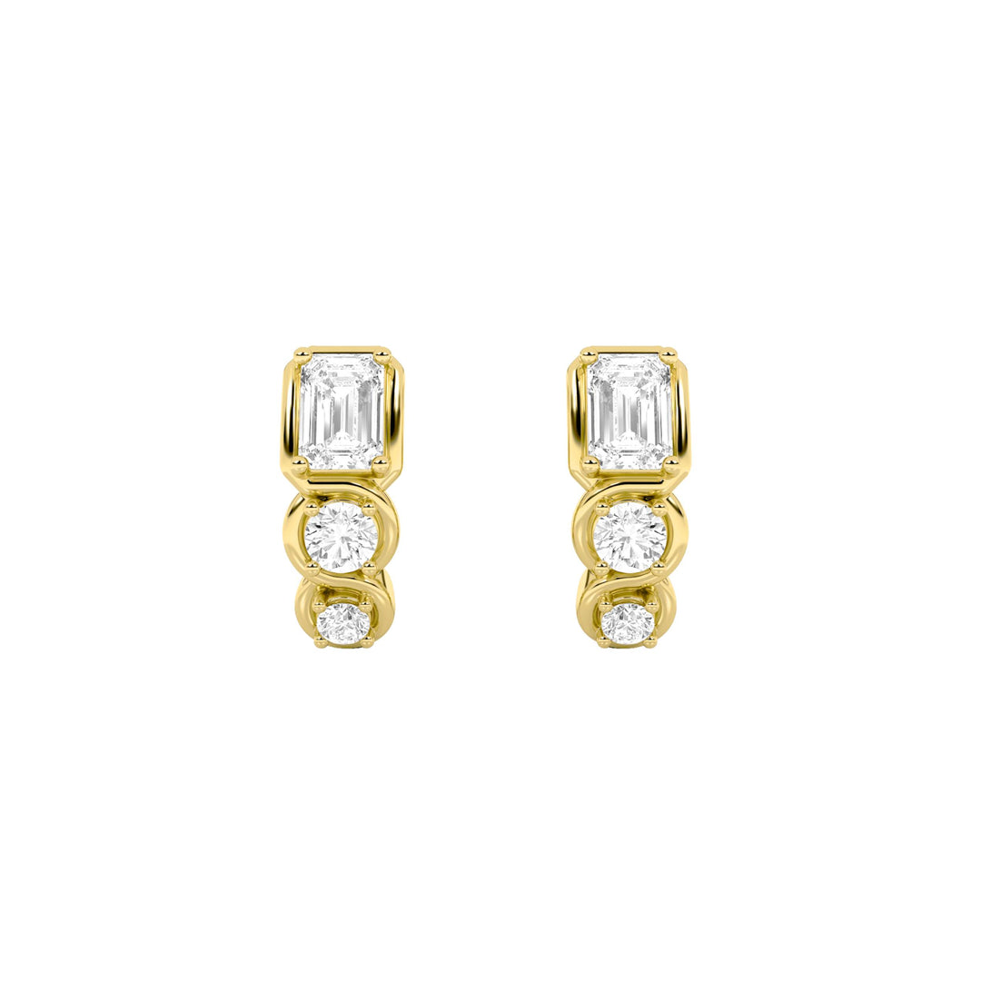 2.5Cttw Emerald Shaped Lab Grown Diamond (F/VS) Three Stone Huggie Earrings in 14K Gold