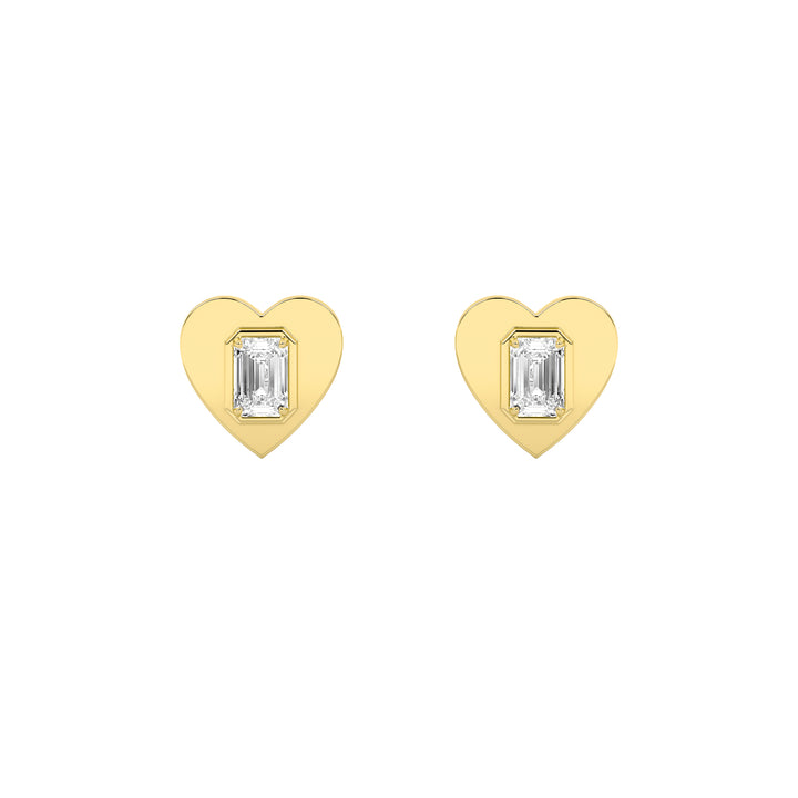 1Cttw Emerald Shaped Lab Grown Diamond (F/VS) Heart Shaped Stud Earrings in 14K Gold