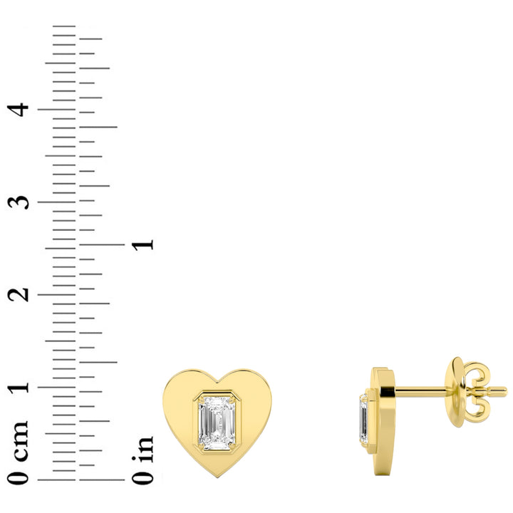 1Cttw Emerald Shaped Lab Grown Diamond (F/VS) Heart Shaped Stud Earrings in 14K Gold