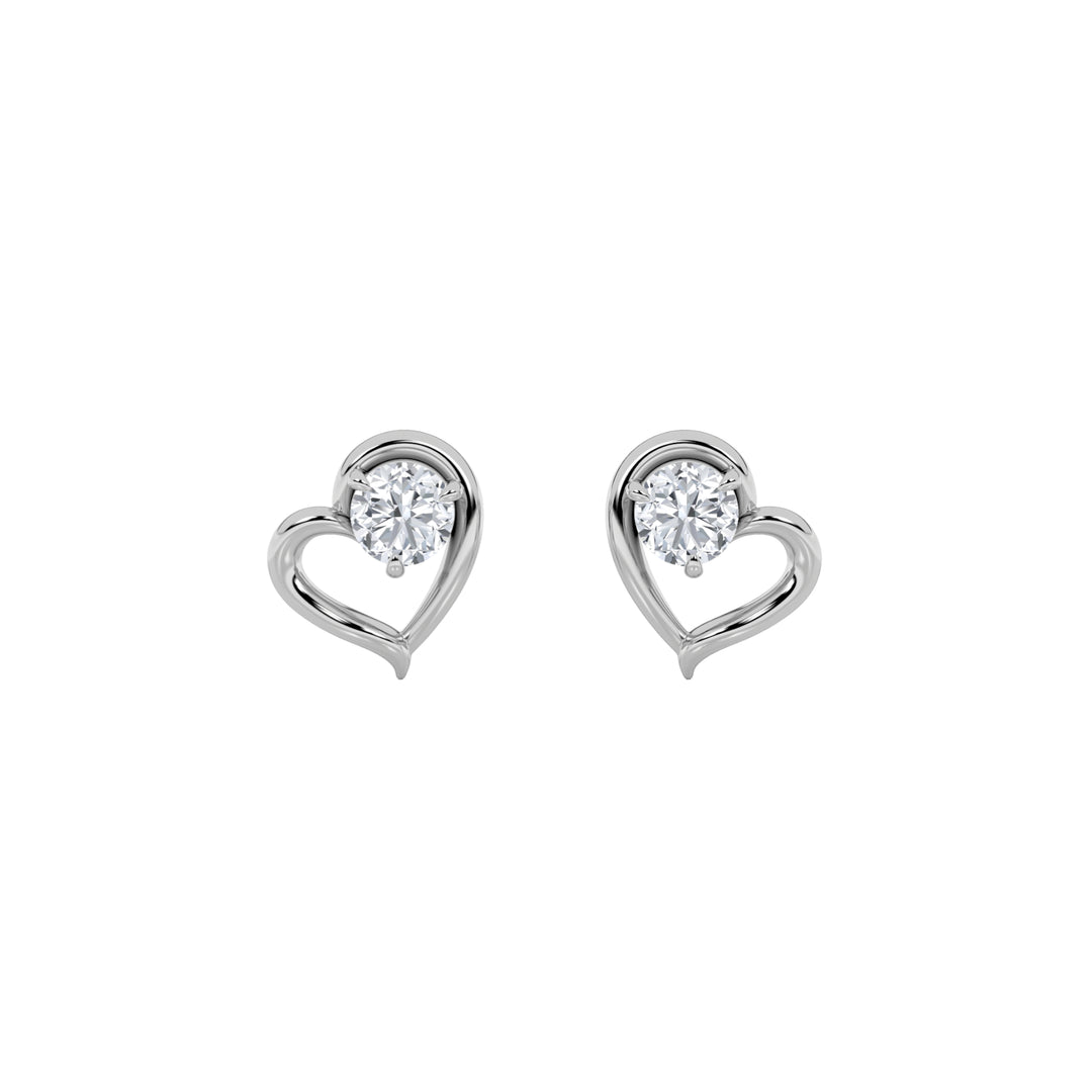 0.5Cttw Round Shaped Lab Grown Diamond (F/VS) Heart Shaped Stud Earrings in 14K Gold