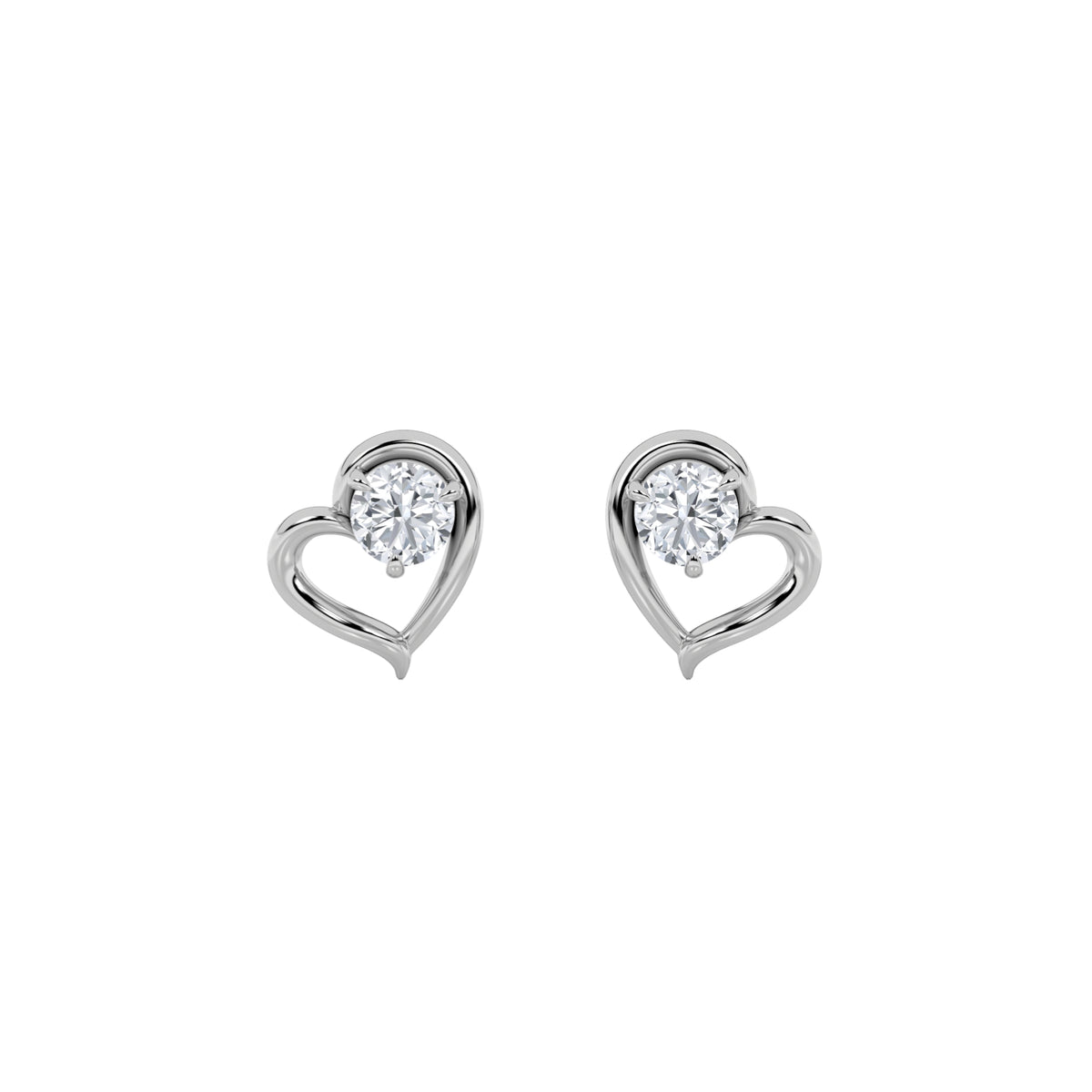 0.5Cttw Round Shaped Lab Grown Diamond (F/VS) Heart Shaped Stud Earrings in 14K Gold