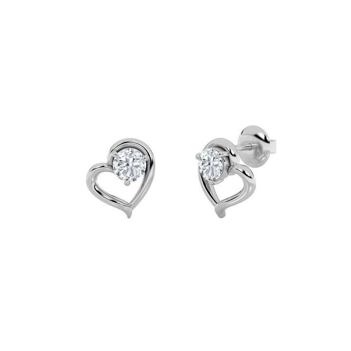 0.5Cttw Round Shaped Lab Grown Diamond (F/VS) Heart Shaped Stud Earrings in 14K Gold