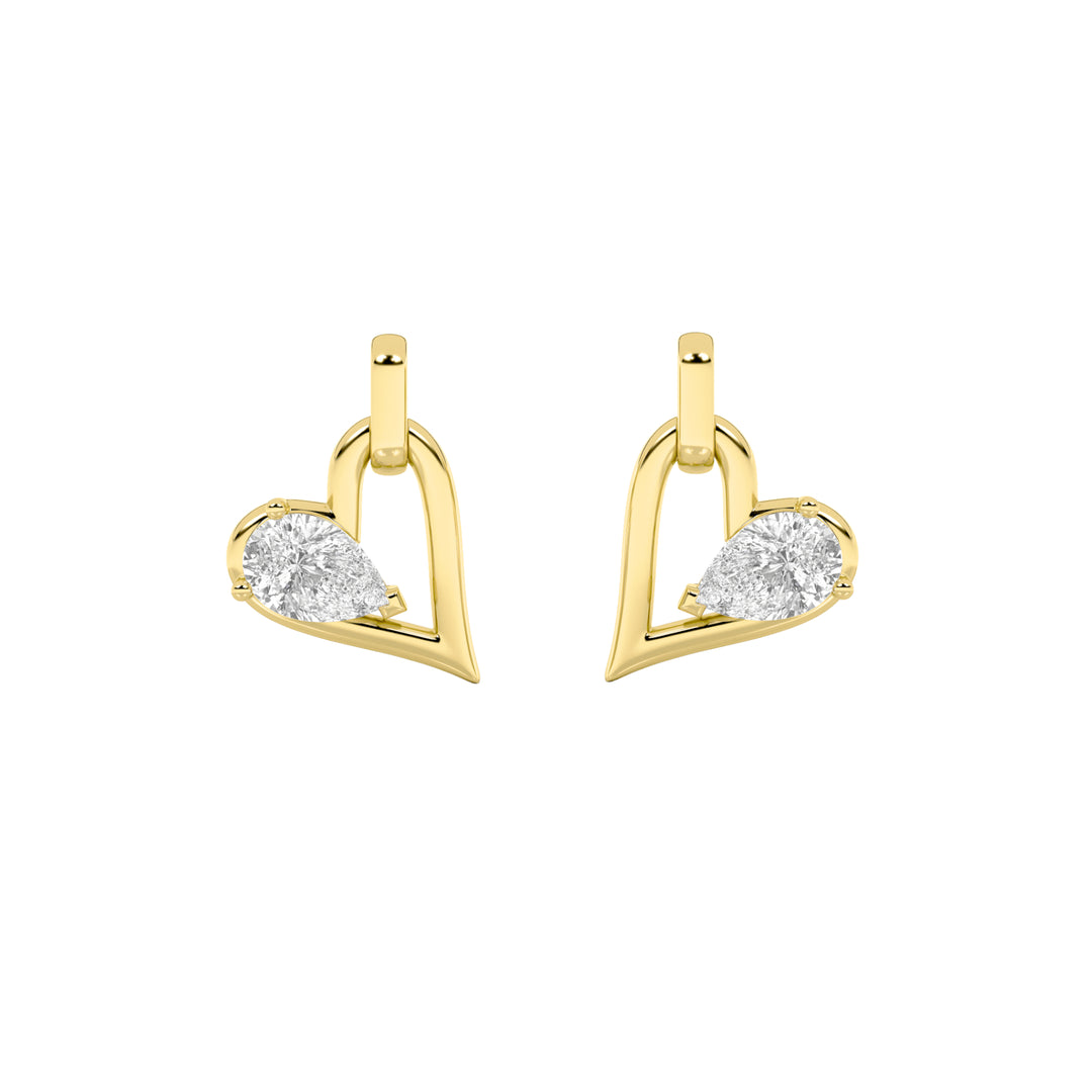 1Cttw Pear Shaped Lab Grown Diamond (F/VS) Heart Shaped Dangle Earrings in 14K Gold