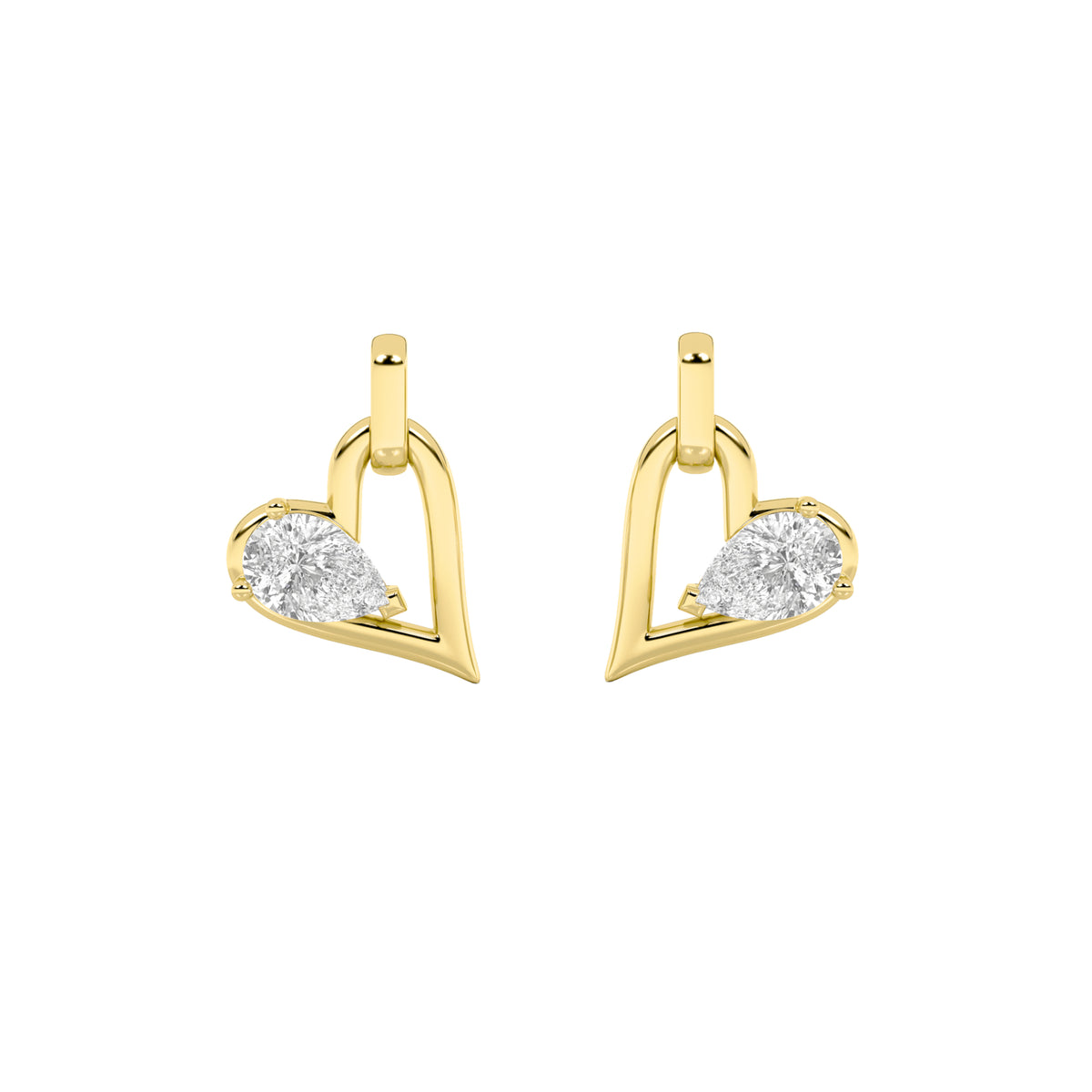 1Cttw Pear Shaped Lab Grown Diamond (F/VS) Heart Shaped Dangle Earrings in 14K Gold