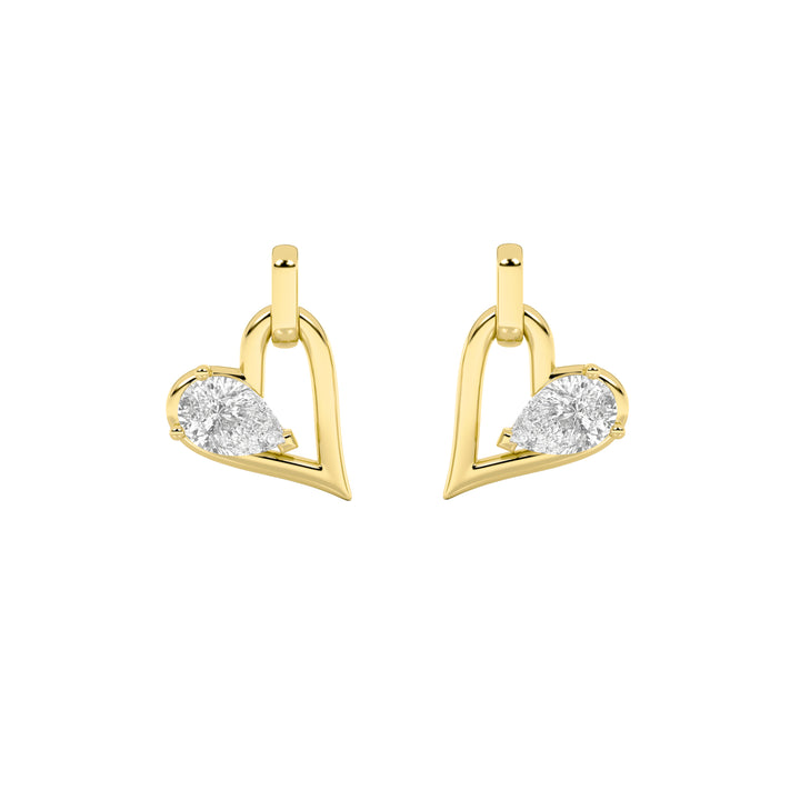 1Cttw Pear Shaped Lab Grown Diamond (F/VS) Heart Shaped Dangle Earrings in 14K Gold