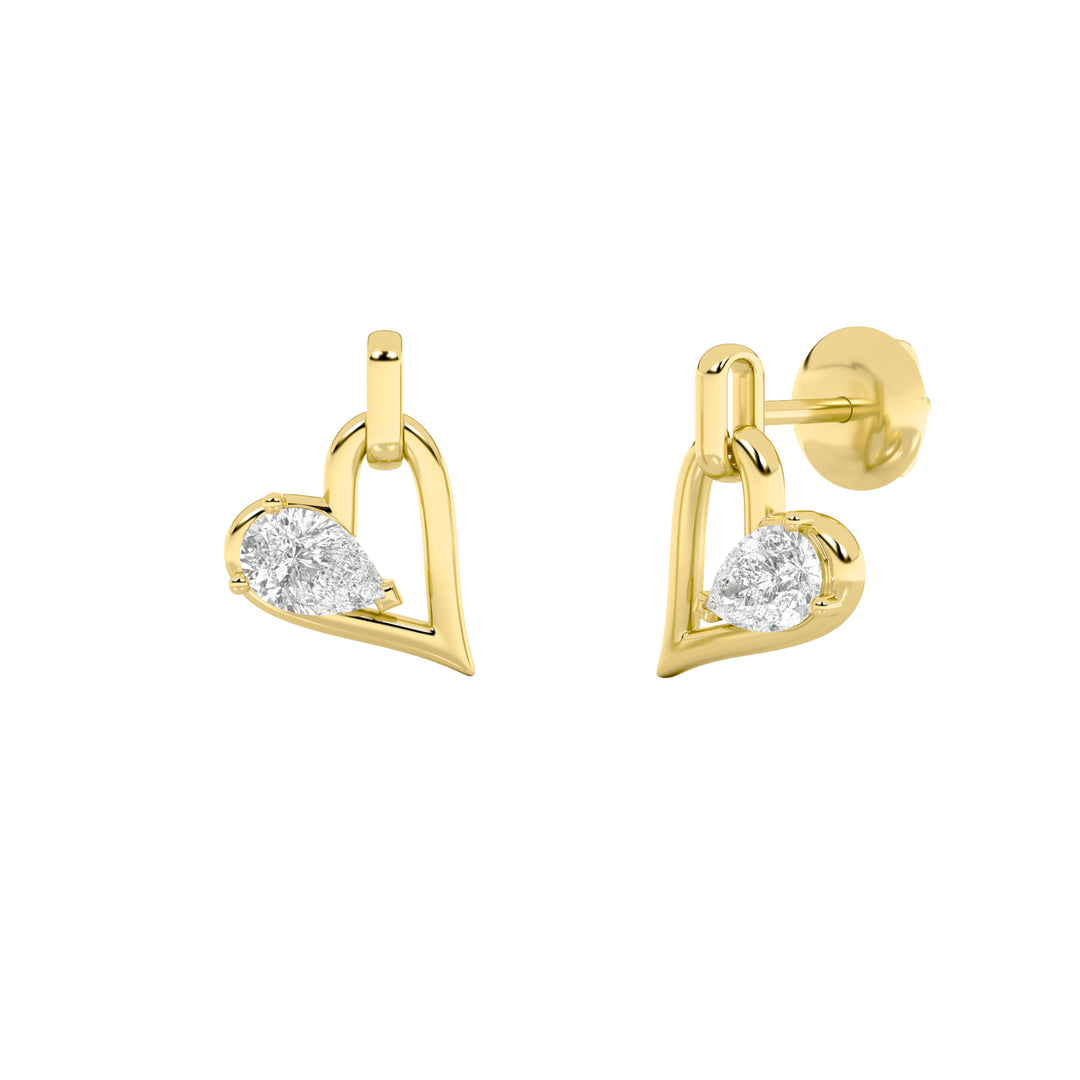 1Cttw Pear Shaped Lab Grown Diamond (F/VS) Heart Shaped Dangle Earrings in 14K Gold