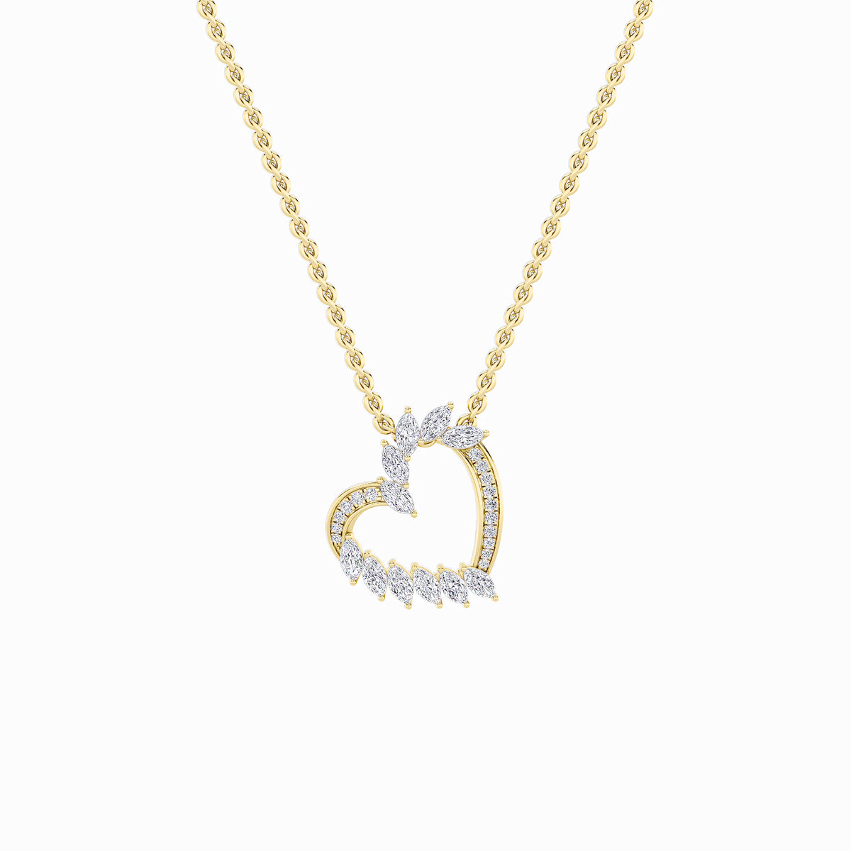 2.5Cttw Marquise Shaped Lab Grown Diamond (F/VS) Heart Shaped Pendant in 14K Gold