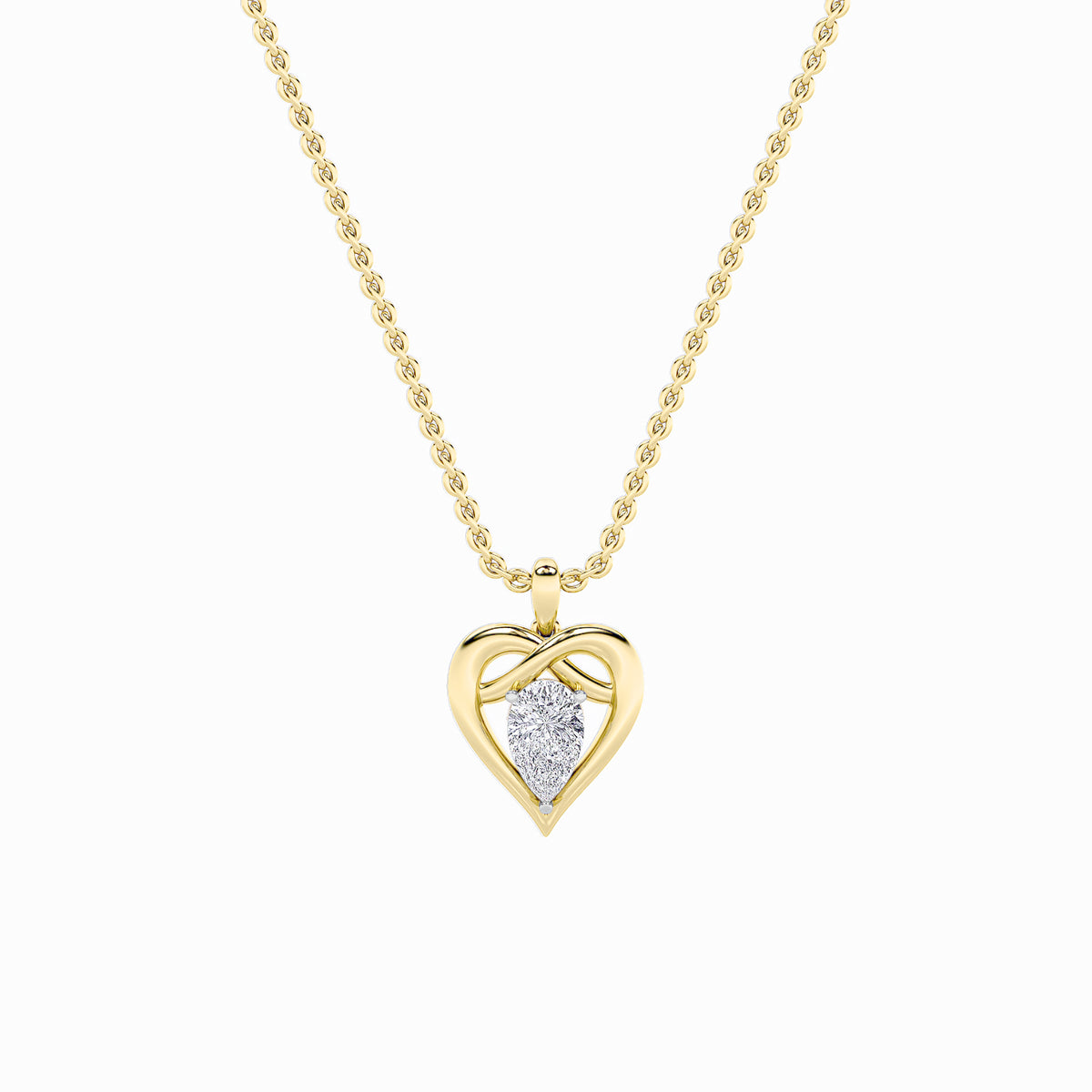 2Cttw Pear Shaped Lab Grown Diamond (F/VS) Heart Shaped Pendant in 14K Gold